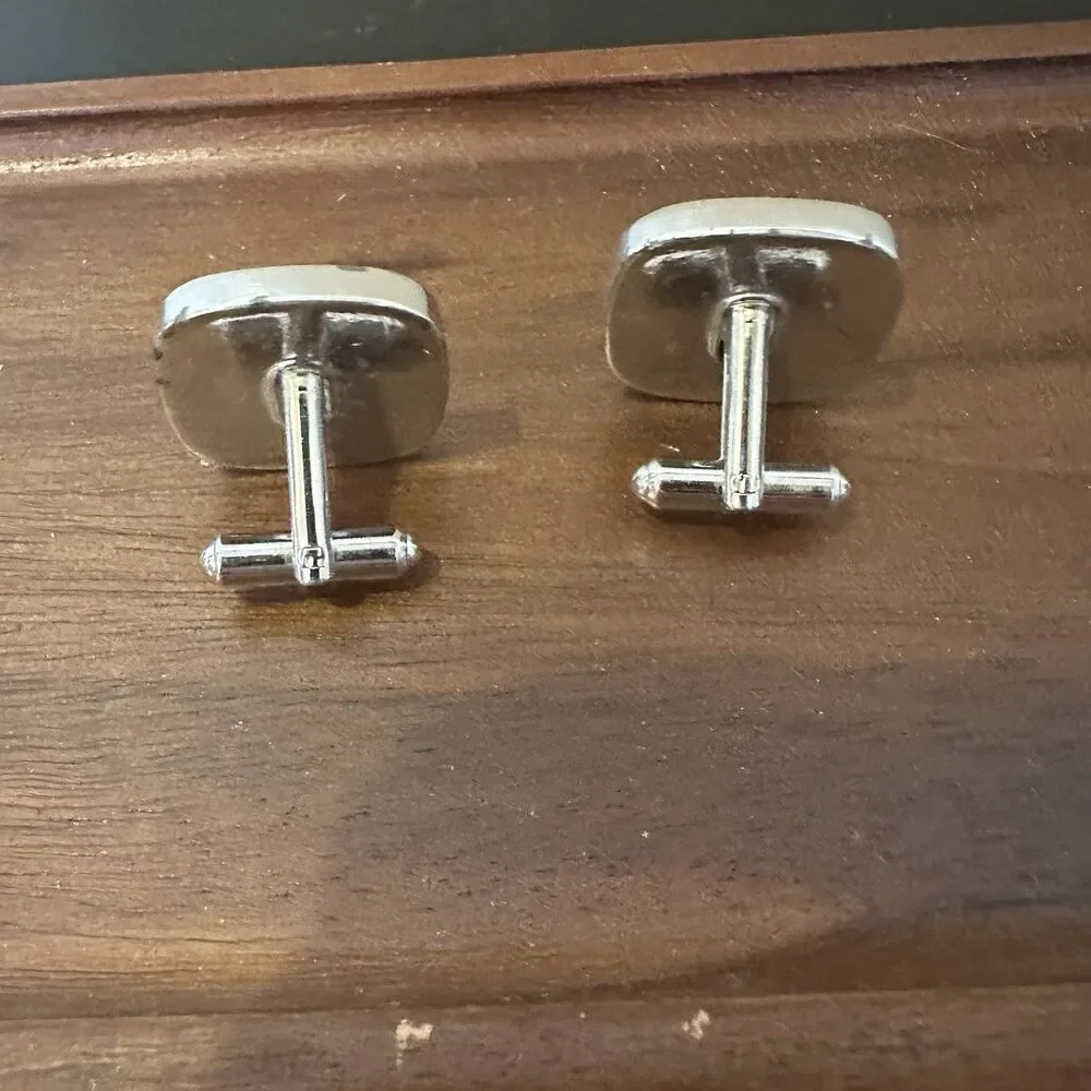 Vintage Hickok Silver Tone Black Elephant Pink Enamel Cuff links MCM USA